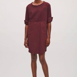 Cos Knit and Poplin Cotton Burgundy Dress Sz Small